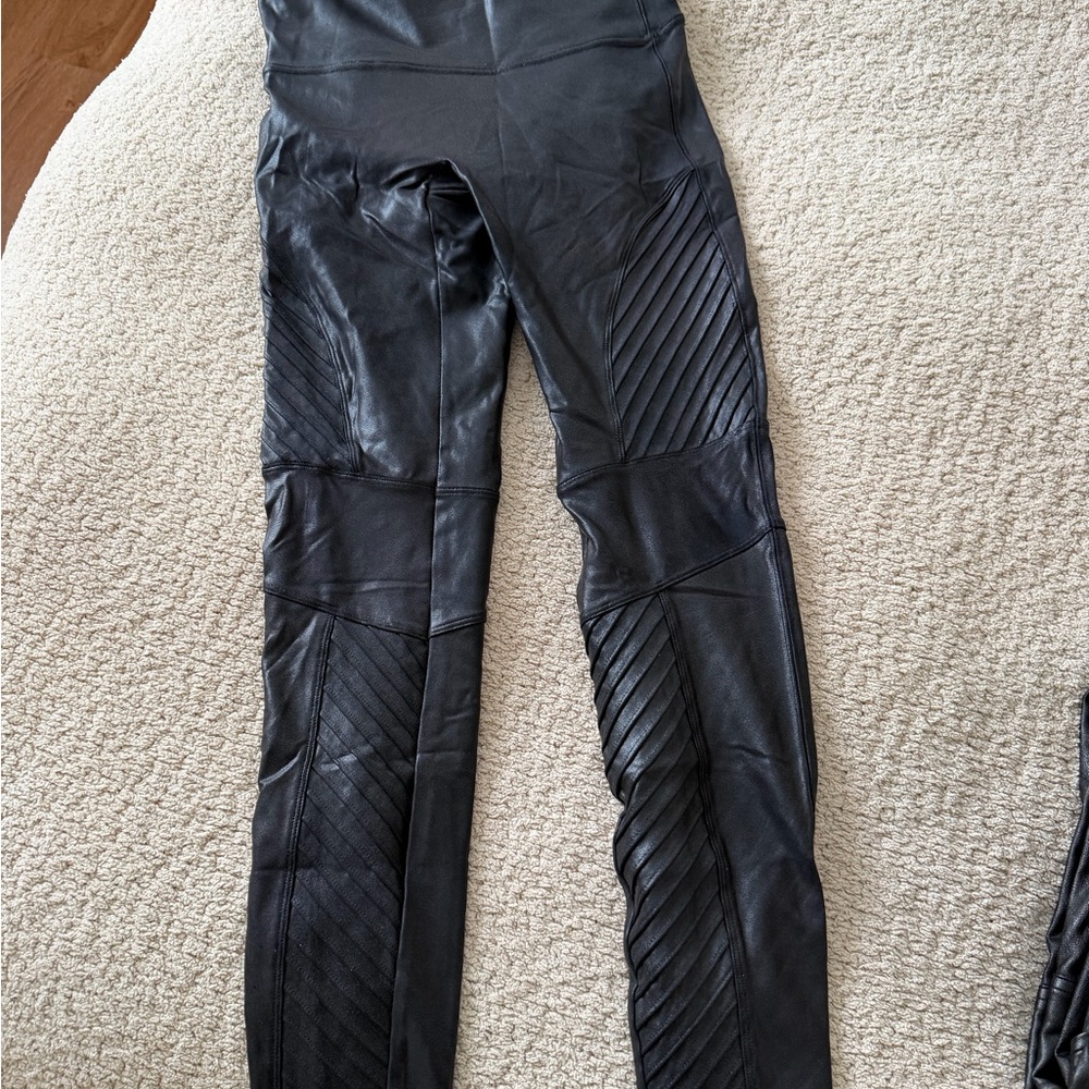 SPANX Black Faux Leather Moto Leggings